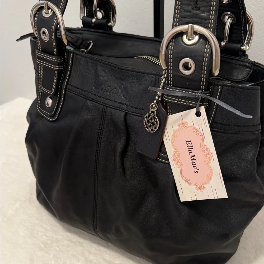 Coach Vintage SoHo Pleated Black Smooth Leather Handbag EUC - Picture 5 of 10